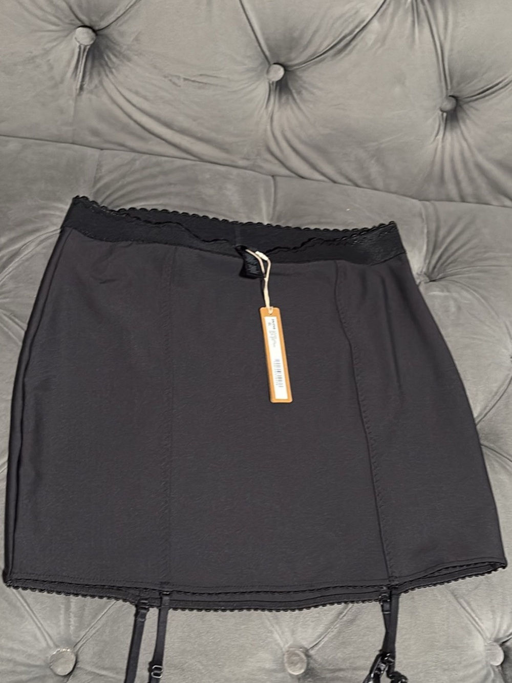 SKIMS Black Lace-Trim Garter Mini Skirt